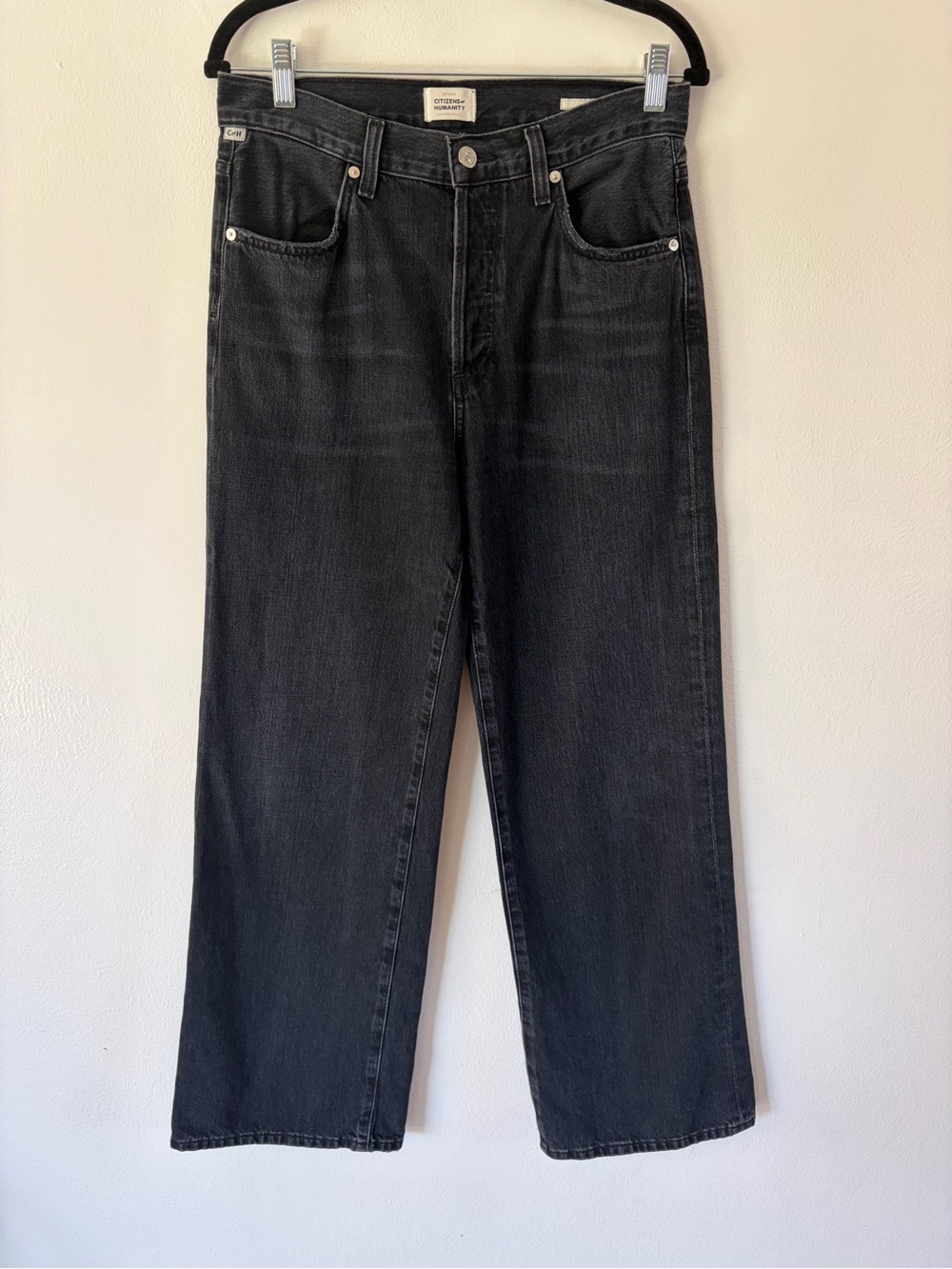 Citizens of Humanity Annina High-Rise Wide-Leg Washed Black Jeans Size 27
